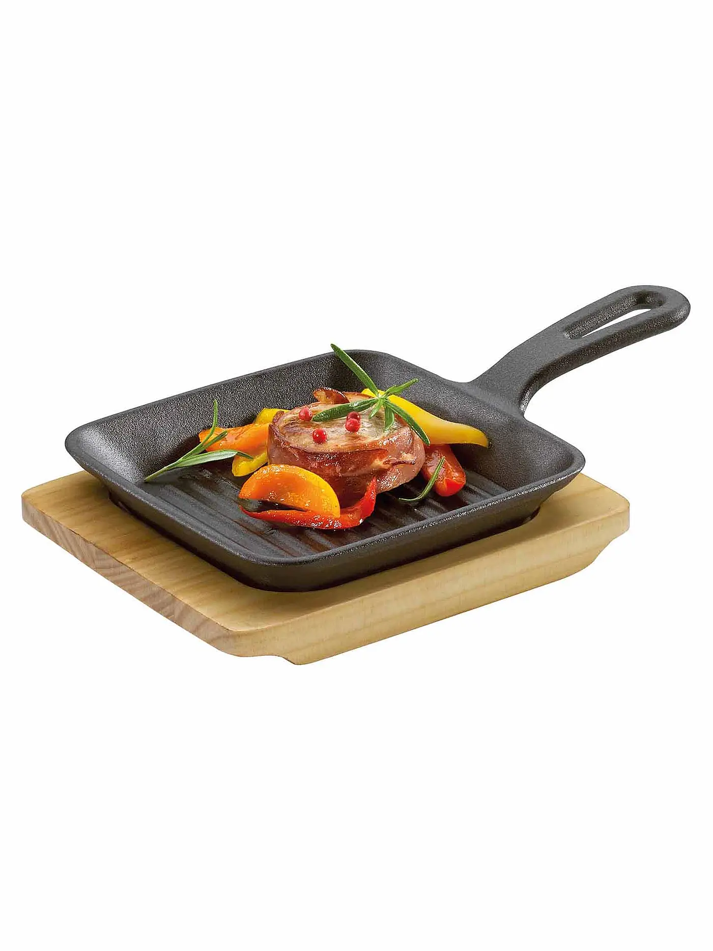 KÜCHENPROFI | Grill-/Servierpfanne mit Holzbrett 23x13,5cm | 